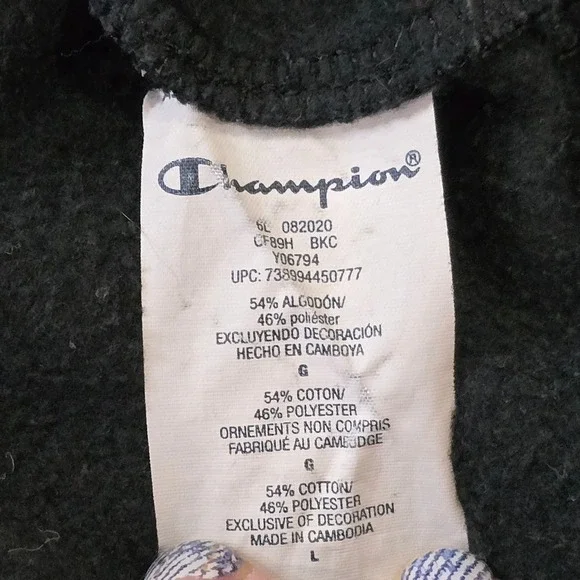 Champion Men's Black Script Logo Hoodie Sweatshirt Athletic Wear Size L Fleece - Picture 4 of 5